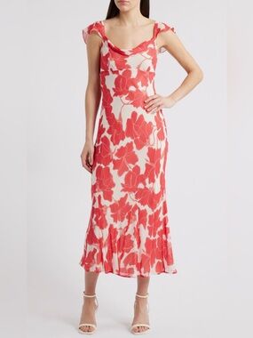 Rails Marigold Flutter Sleeve Floral Midi Dress in Scarlet Hibiscus